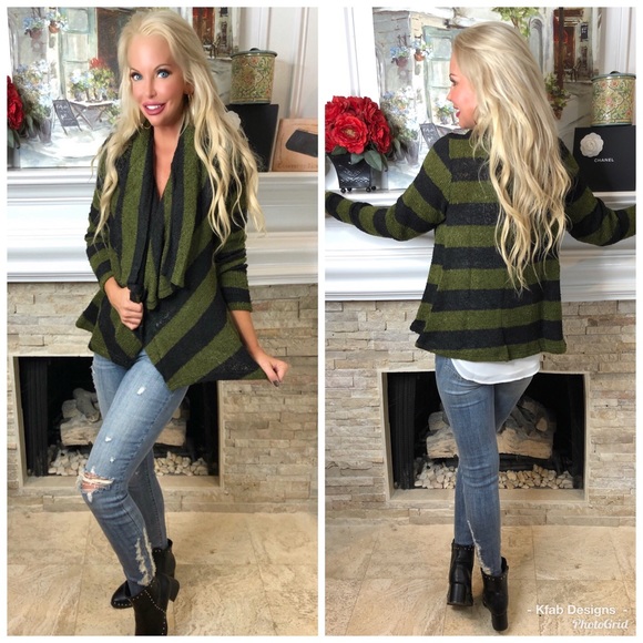 ❤️LAST 1! Open Front Black/Green Knit Sweater! - Picture 2 of 6
